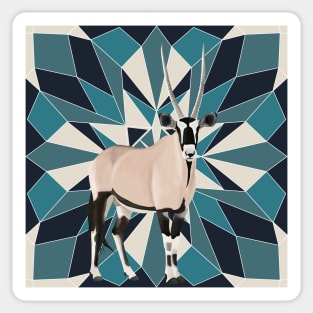 Oryx Antelope From Africa Blue Geometric Background Sticker